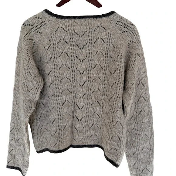 Spartina 449 Beige Cadigan with Brown Trim - Picture 3 of 7